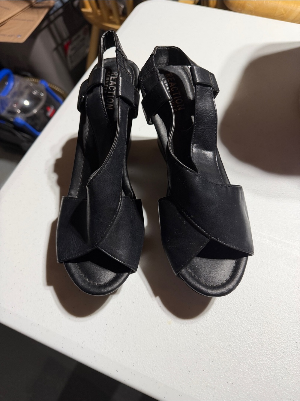 Reaction Kenneth Cole Black Women's Peep-Toe Slingback Heels